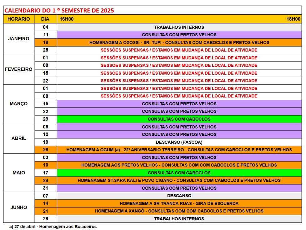 Calendário 2025 1º semestre
